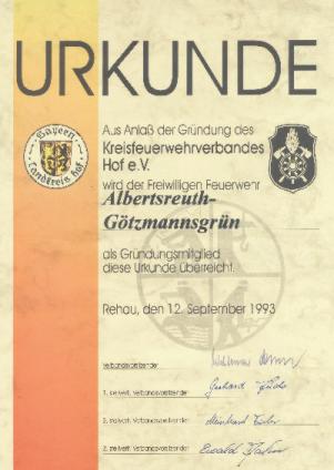 Gründungsmitgliedschaft im KFV Hof e. V.